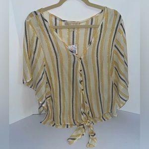 NWT Michael Kors Women’s Striped Flutter-Sleeve Tie Front Top Size Small